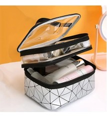 Double Layer Zipper Makeup Bag Cosmetic bag Clear Travel Cosmetic Storage Case Toiletry Bag Water-resistant for Women